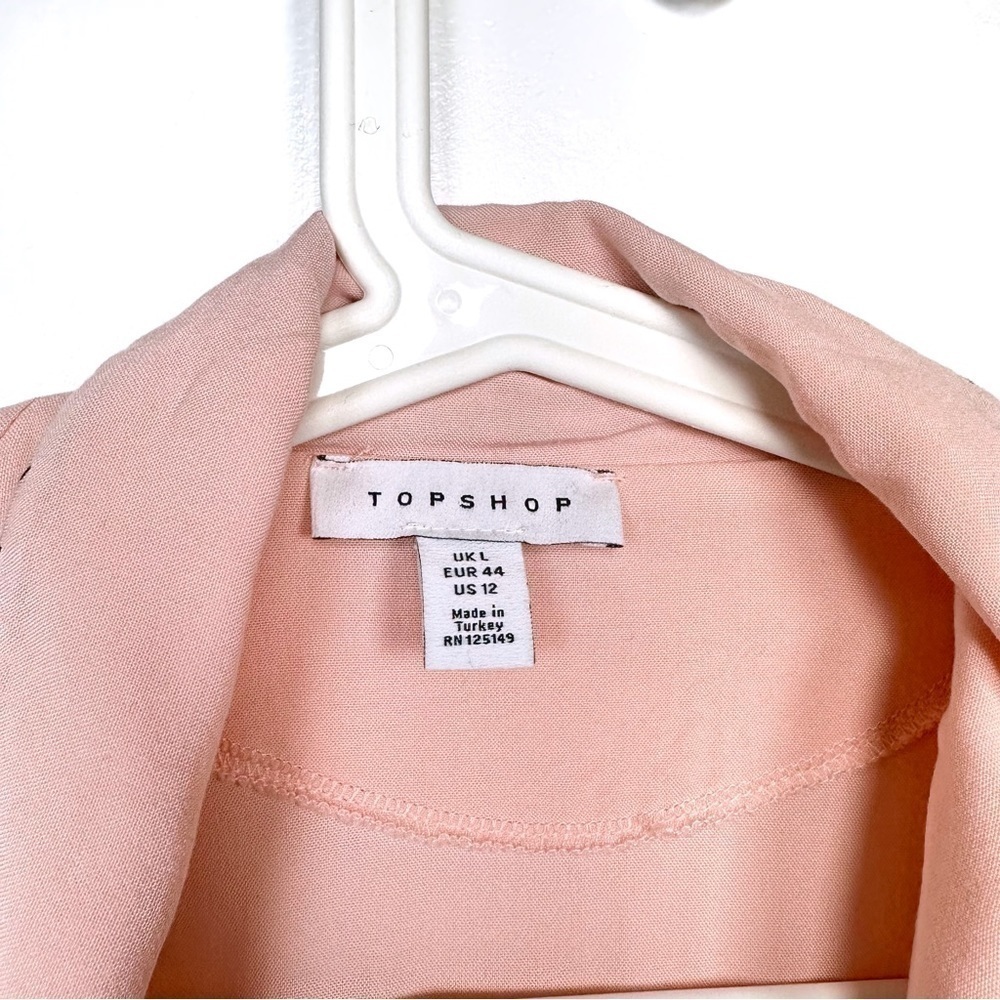 Topshop Kourtney Pajama Shirt Top Pocket Pastel Pink Animal Print Trim Size 12 - Picture 2 of 11